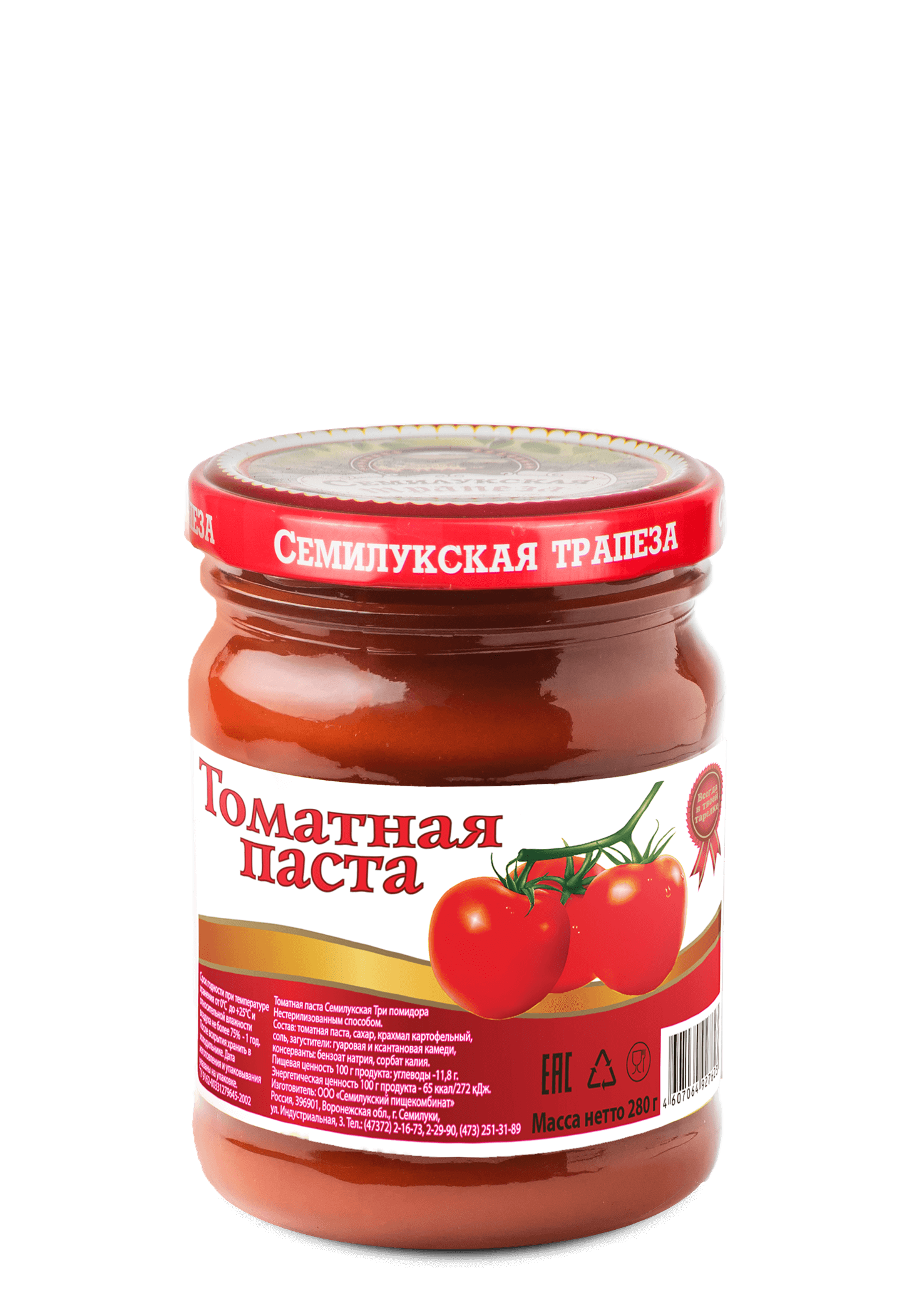 Tomato paste "Semilyukskaya trapeza" "Three tomatoes" 280 gr
