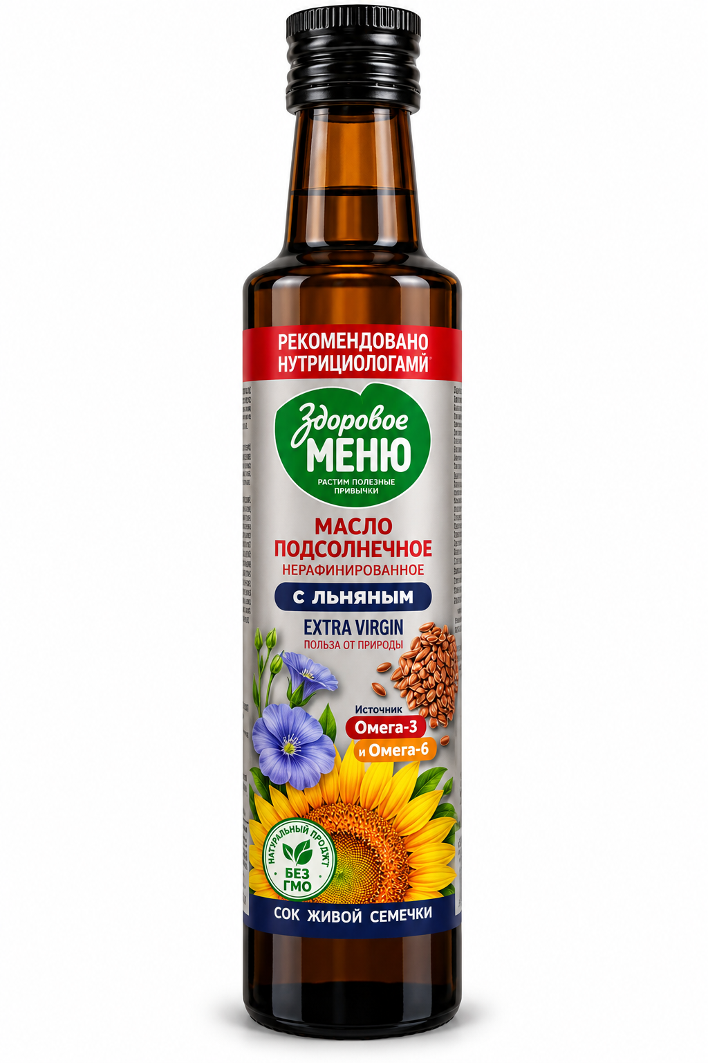 3_ზეთი სელის და მზესუმზირის Dr.Naturi არარაფინ. 0.25 ლ ()